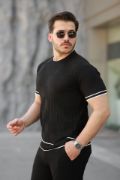 Erkek Jakarlı Ribanalı Kısa Kollu T-shirt resmi